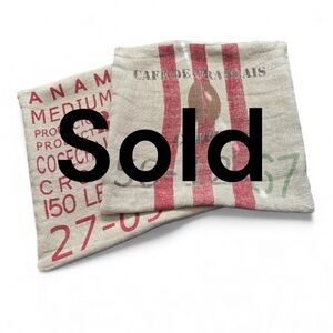 Set Of 2 Pottery Barn Burlap  Coffee Grain Sack Pillow Covers  Linen Hemp Pair